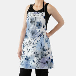Waterverf Blauw Grijs Bloemmotief Persoonlijk Schort