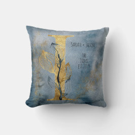 Waterverf Blauw Grijs Goud I Monogram Kussen