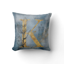 Waterverf Blauw Grijs Goud K Monogram Sierkussen