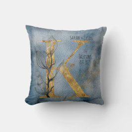 Waterverf Blauw Grijs Goud K Monogram Sierkussen