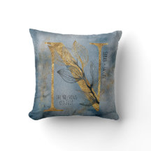 Waterverf Blauw Grijs Goud N Monogram Sierkussen