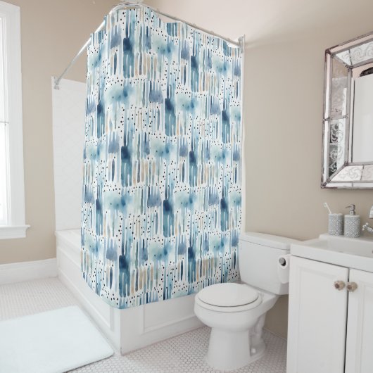 Waterverf Blauw Groen Abstract Patroon Douchegordijn (In situ)