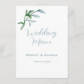 Waterverf Blauw Groen Bladeren Bruiloft Menu (Voorkant)