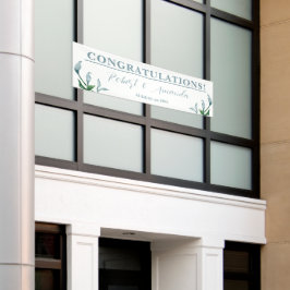 Waterverf Blauw Groen Bladeren Bruiloft Receptie Spandoek