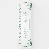 Waterverf Blauw Groen Bladeren Bruiloft Receptie Spandoek (Verticaal)