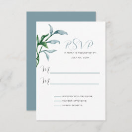 Waterverf Blauw Groen Bladeren Bruiloft RSVP Kaartje