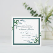 Waterverf Blauw Groen Bladeren, Oudernamen Bruilof Kaart (Staand voorkant)