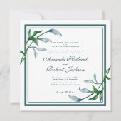 Waterverf Blauw Groen Bladeren, Oudernamen Bruilof Kaart (Voorkant)