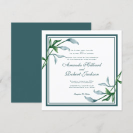 Waterverf Blauw Groen Bladeren, Oudernamen Bruilof Kaart