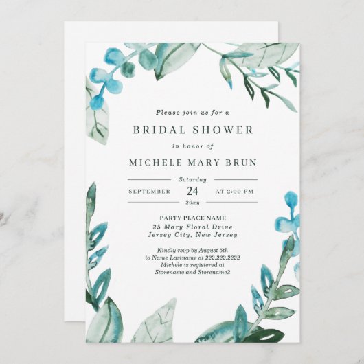 Waterverf Blauw Groen Blauw Vrijgezellenfeest Kaart (Voorkant / Achterkant)