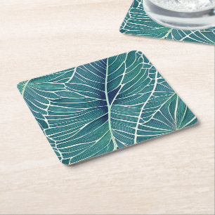 Waterverf Blauw Groen Blauwgroen Tropisch blad Kartonnen Onderzetters