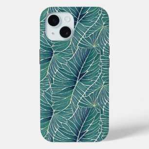 Waterverf Blauw Groen Blauwgroen Tropisch Bladpatr iPhone 15 Case
