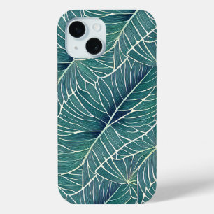 Waterverf Blauw Groen Blauwgroen Tropisch Bladpatr iPhone 15 Case