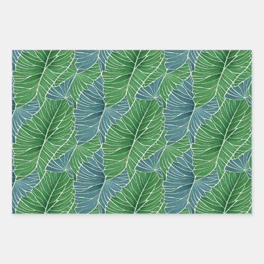Waterverf Blauw Groen Blauwgroen Tropisch Bladpatr Inpakpapier Vel (Voorkant 2)