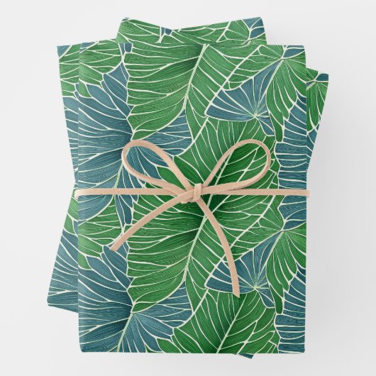 Waterverf Blauw Groen Blauwgroen Tropisch Bladpatr Inpakpapier Vel (In situ)