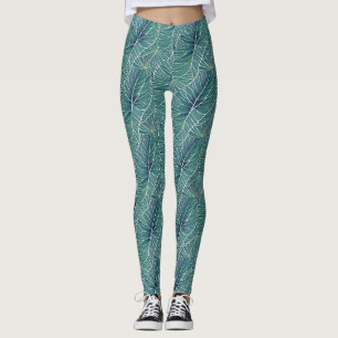 Waterverf Blauw Groen Blauwgroen Tropisch Bladpatr Leggings