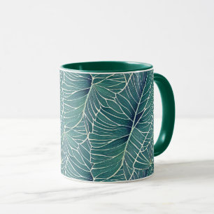 Waterverf Blauw Groen Blauwgroen Tropisch Bladpatr Mok