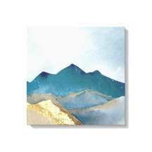 Waterverf Blauw Groen Gold Foil berglandschap