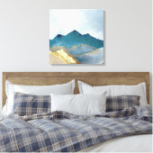 Waterverf Blauw Groen Gold Foil berglandschap Canvas Afdruk (Insitu (Slaapkamer))