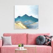 Waterverf Blauw Groen Gold Foil berglandschap Canvas Afdruk (Insitu (Woonkamer))