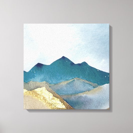 Waterverf Blauw Groen Gold Foil berglandschap Canvas Afdruk (Voorkant)