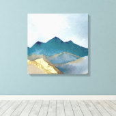Waterverf Blauw Groen Gold Foil berglandschap Canvas Afdruk (Insitu (Houten vloer))