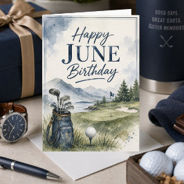 Waterverf Blauw Groen Mannelijke Golf Juni Verjaar Kaart