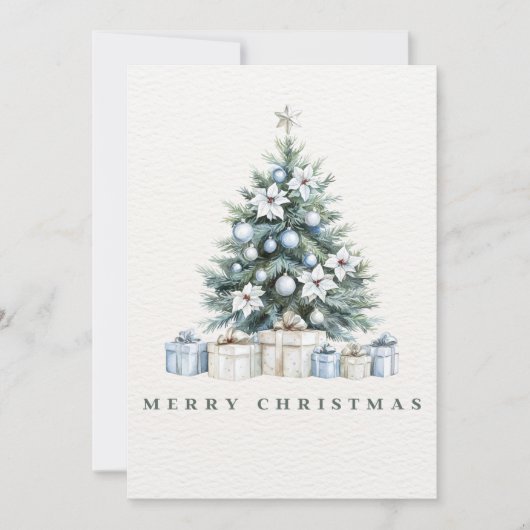 Waterverf Blauw Groen Winter Wit Vrolijk Kerstfees Feestdagenkaart (Voorkant)