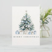 Waterverf Blauw Groen Winter Wit Vrolijk Kerstfees Feestdagenkaart (Staand voorkant)