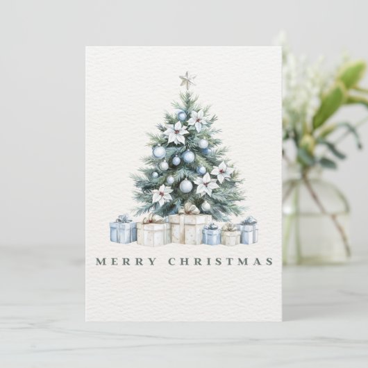 Waterverf Blauw Groen Winter Wit Vrolijk Kerstfees Feestdagenkaart (Staand voorkant)