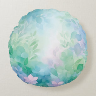 Waterverf Blauw Groene Bloem Ronde Kussen
