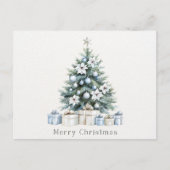 Waterverf Blauw Groene Kerstboom Feestdagenkaart (Voorkant)