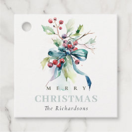 Waterverf Blauw Groene Winterbessen Kerst Bedankjes Labels