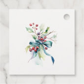 Waterverf Blauw Groene Winterbessen Kerst Bedankjes Labels (Achterkant)