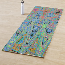Waterverf Blauw Groovy Abstract Retro Atoomgolven Yogamat