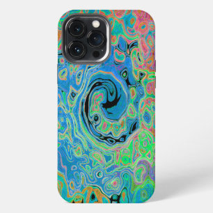 Waterverf Blauw Groovy Abstract Retro Vloeibare Dr iPhone 13 Pro Max Hoesje