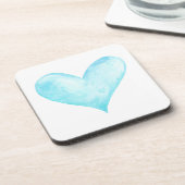 Waterverf blauw hart bier onderzetter (Linkerzijde)