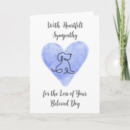 Waterverf Blauw Hart met Hond Tekening Condoleance Kaart