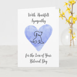 Waterverf Blauw Hart met Hond Tekening Condoleance Kaart