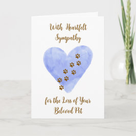 Waterverf Blauw Hart met Huisdierpoten Condoleance Kaart