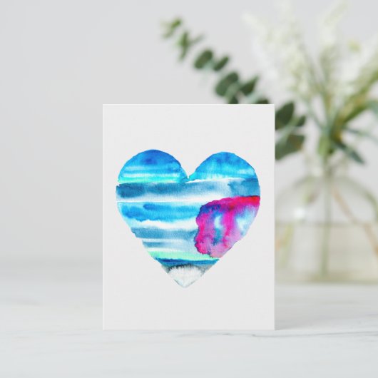 Waterverf blauw hart schattig hart briefkaart (Staand voorkant)