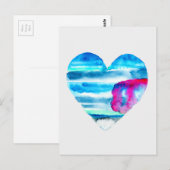 Waterverf blauw hart schattig hart briefkaart (Voorkant / Achterkant)