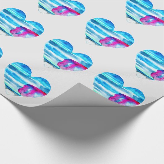 Waterverf blauw hart schattig hart cadeaupapier (Hoek)