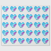 Waterverf blauw hart schattig hart cadeaupapier (Vlak)