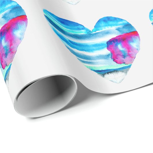 Waterverf blauw hart schattig hart cadeaupapier (Rol Hoek)