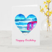 Waterverf blauw hart schattig hart kaart (Gele Bloem)