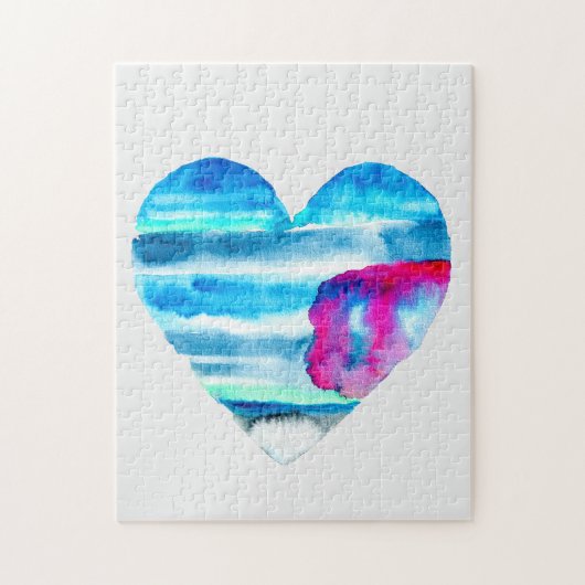 Waterverf blauw hart schattig hart legpuzzel (Verticaal)
