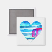 Waterverf blauw hart schattig hart magneet (Voorkant / Achterkant)