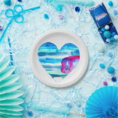 Waterverf blauw hart schattig hart papieren bordje (Feest)