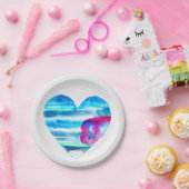 Waterverf blauw hart schattig hart papieren bordje (Feest)